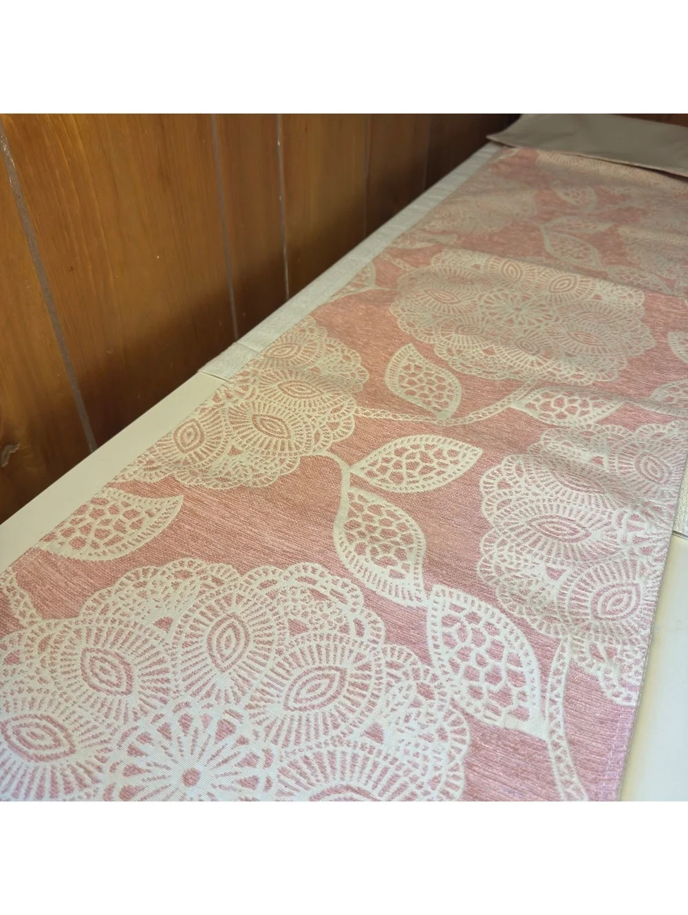 Pink Cream Floral Table Runner 14x70 Heavy Woven Fabric Cottagecore Boho Decor